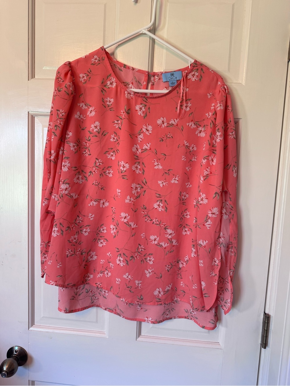 CeCe Coral Pink Floral Long-Sleeve Blouse